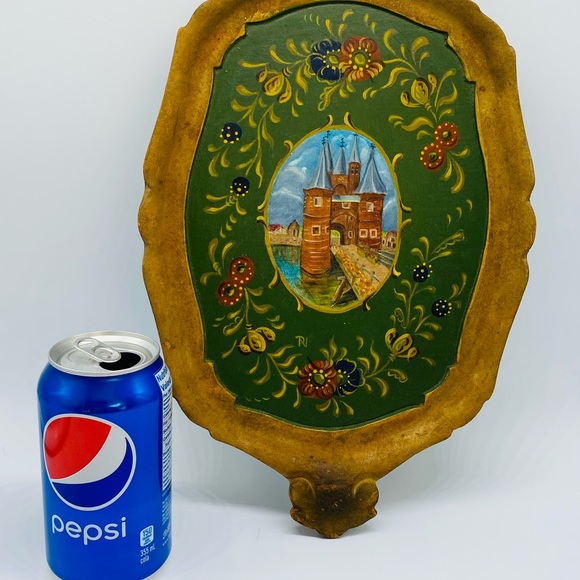 Vintage Artist Signed European Hand painted Folk Art Tray - Picture 4 of 4